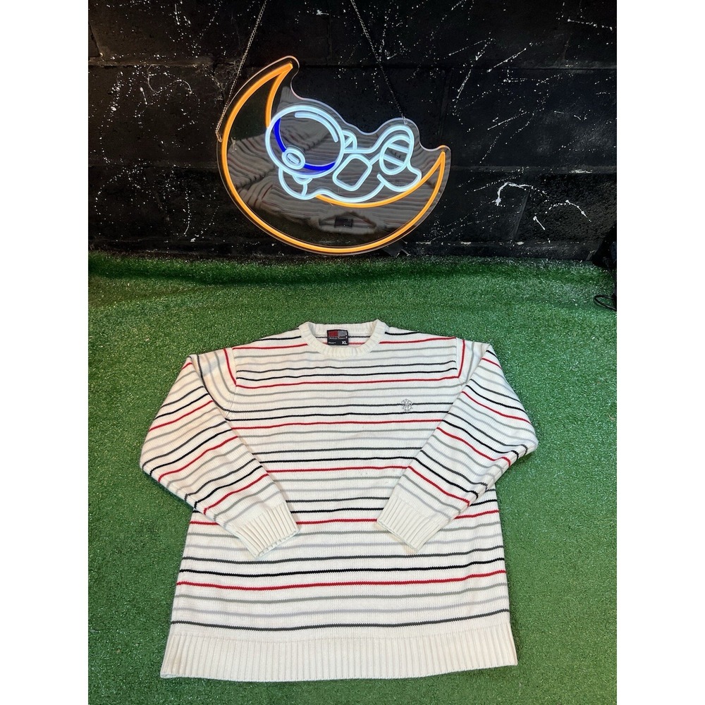 Y2K SouthPole Streetwear‎ White Striped Knitted Sweater Crewneck Mens Size XL